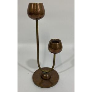 Vintage Midcentury Modern Copper & Brass Double Candleholder MCM Handmade OOAK